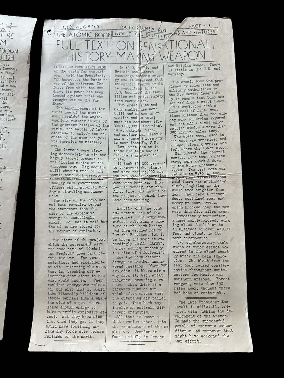 1945 Daily Guinea Pig WWII Atomic Bomb Hiroshima APO 33 Army Paper 3