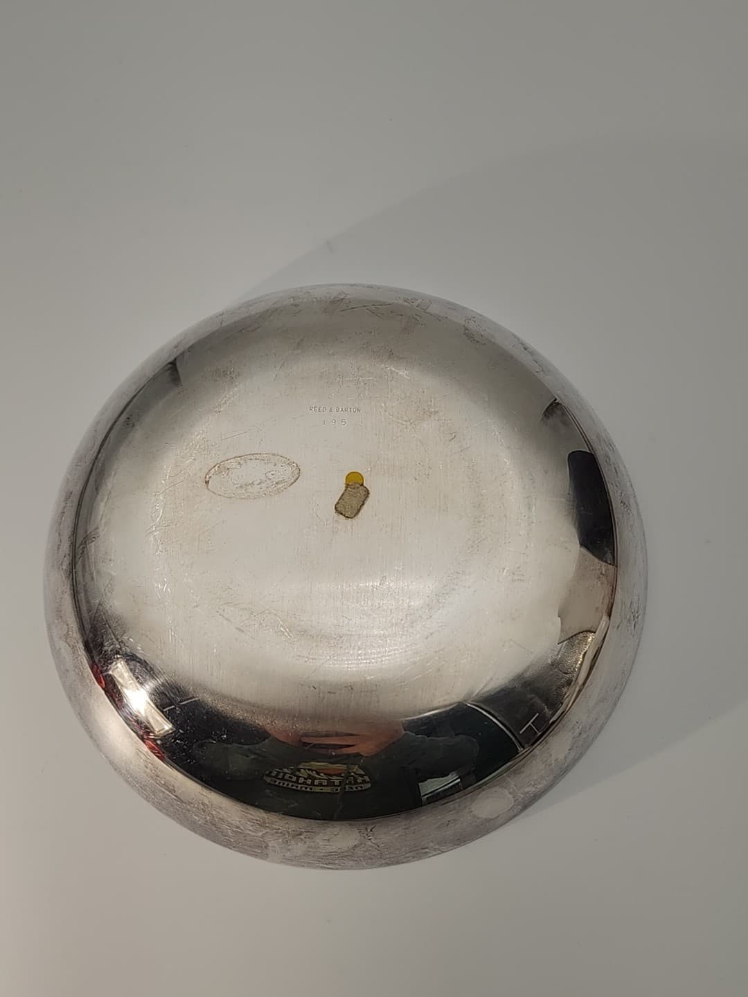 Vintage MCM Reed & Barton Silver Plated Bowl #195 Green Enamel 2