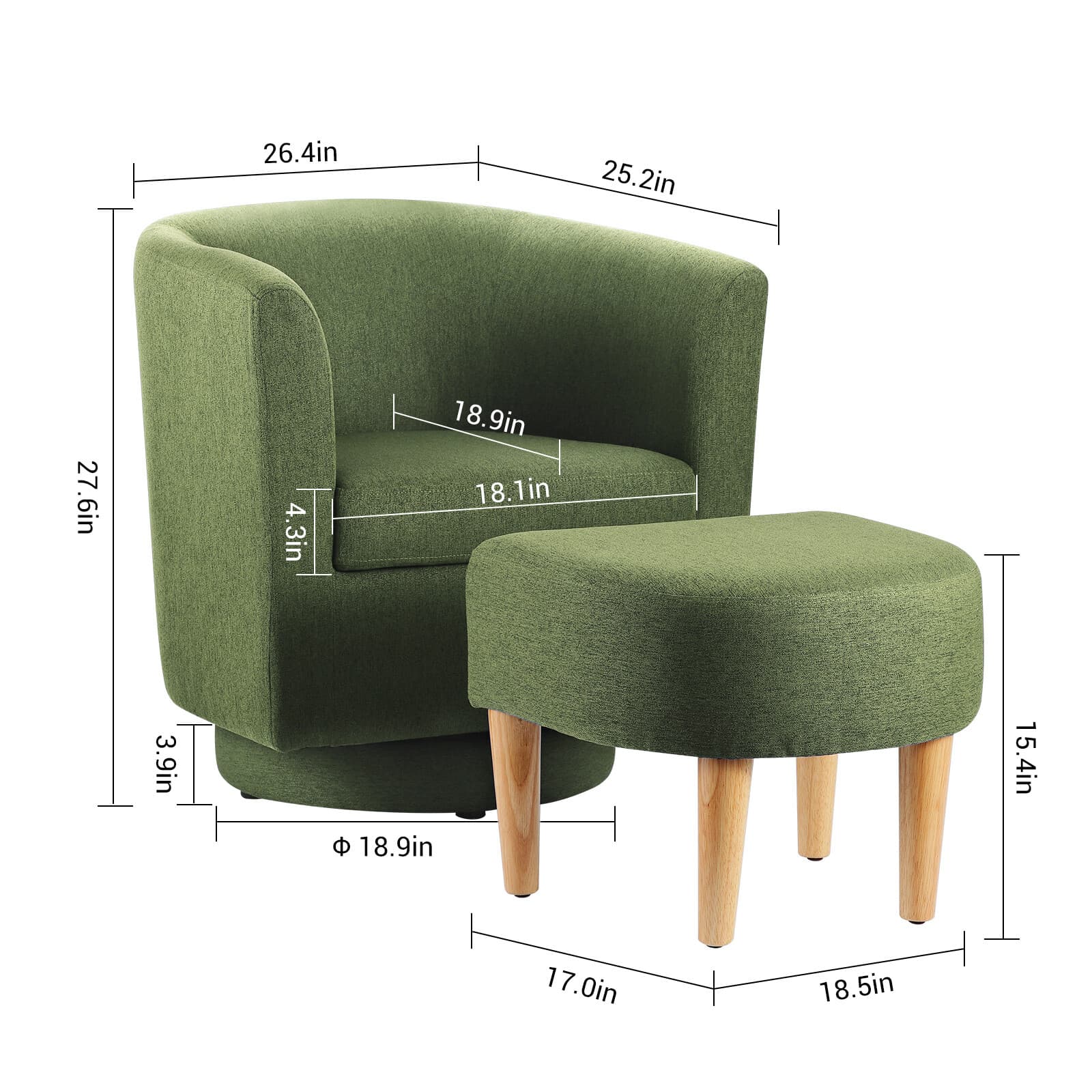 Swivel Accent Armchair Single Sofa w/Ottoman Modern Fabric Chair for Living Room 2