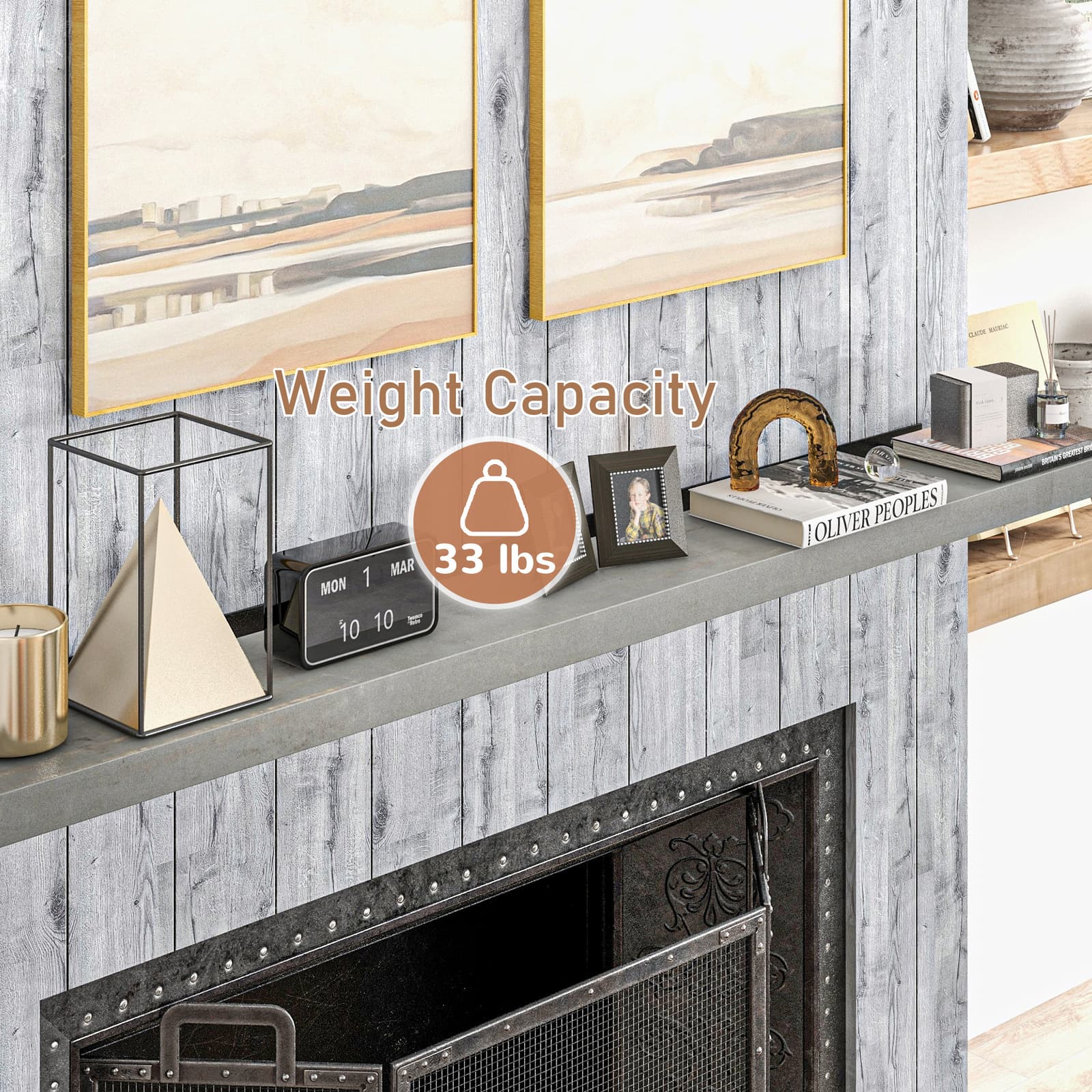 72" Fireplace Mantel Wood Floating Shelf Wall Mounted Rustic for Over Fireplace 6