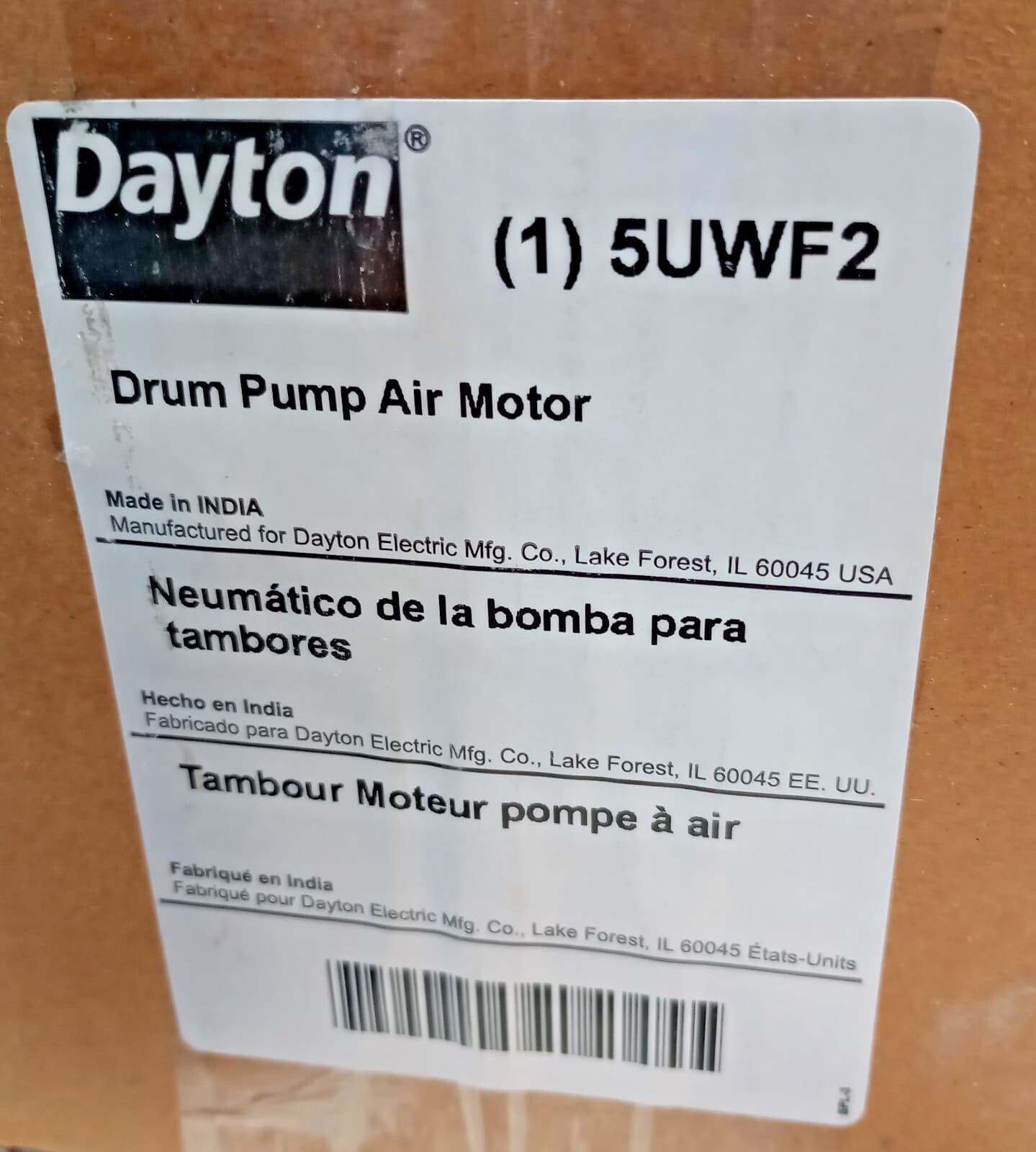Dayton 5UWF2 Air Motor Drum Pump 0.36hp 1/8npt 90psi 8000rpm Air Operated 2