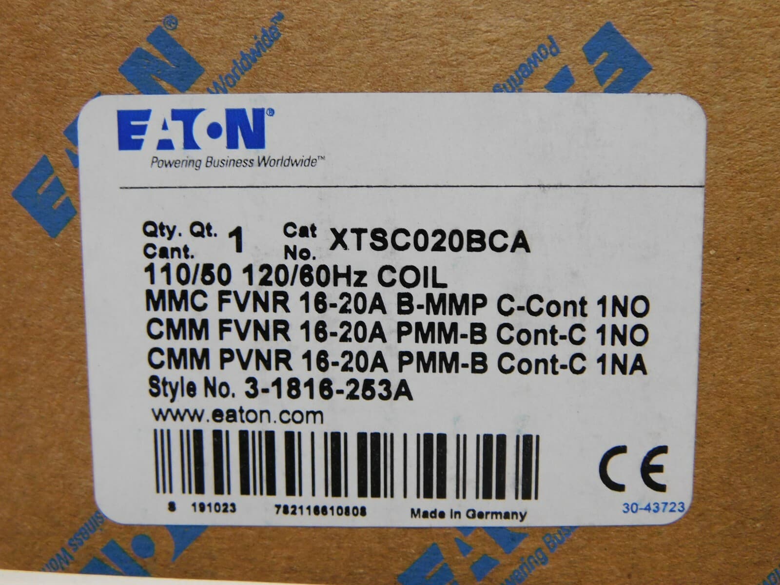 NEW Eaton XTSC020BCA XT IEC Manual Motor Controller 16-20A 110-120VAC Coil 3Pole 2