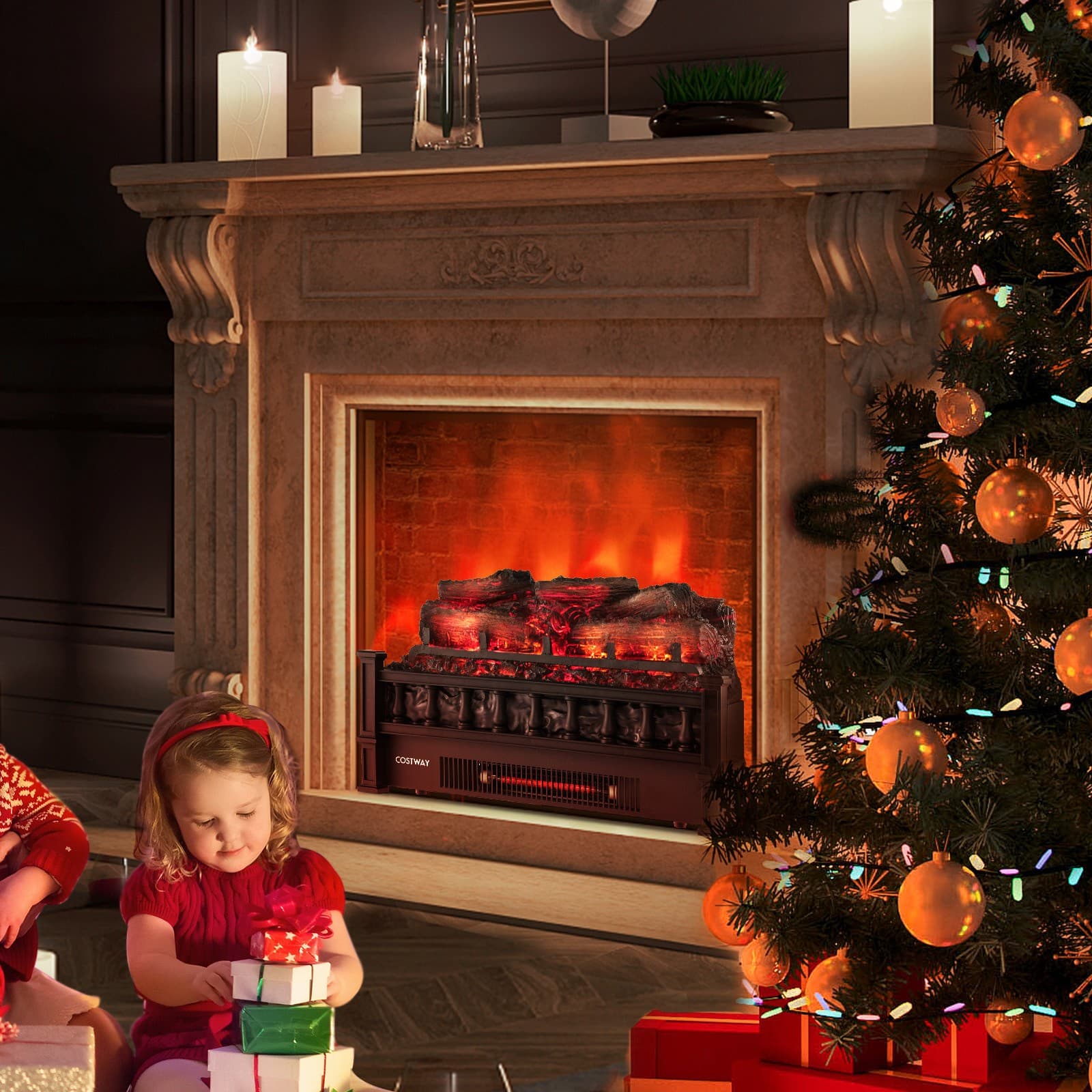 20" Electric Fireplace Heater Logs Insert Infrared Quartz Adjustable Temperature 4