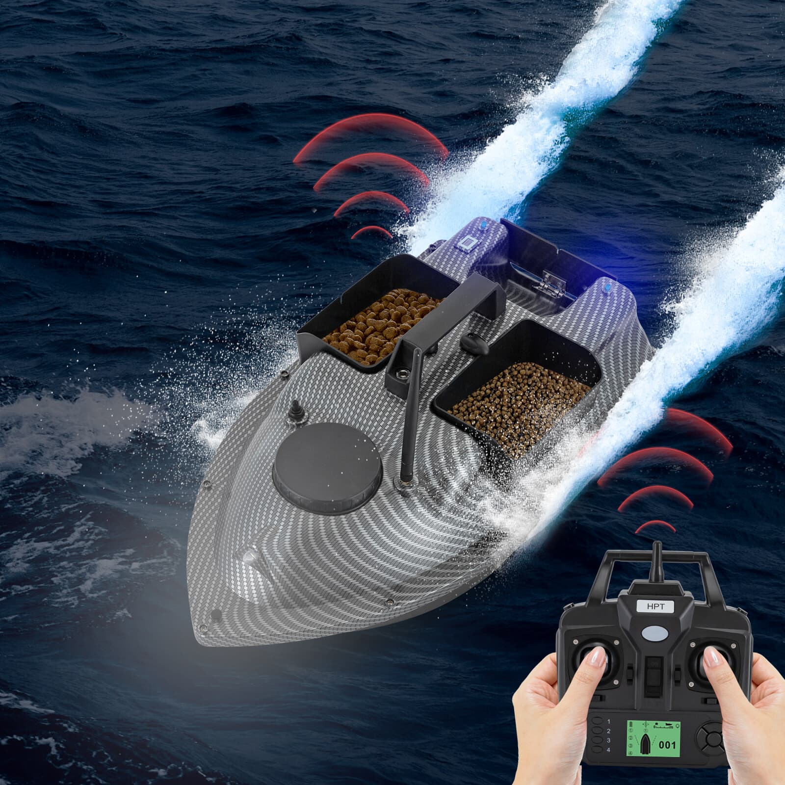 600m Remote Control Bait Boat Fish Finder GPS Fishing Bait Boat w/ LED Light 2