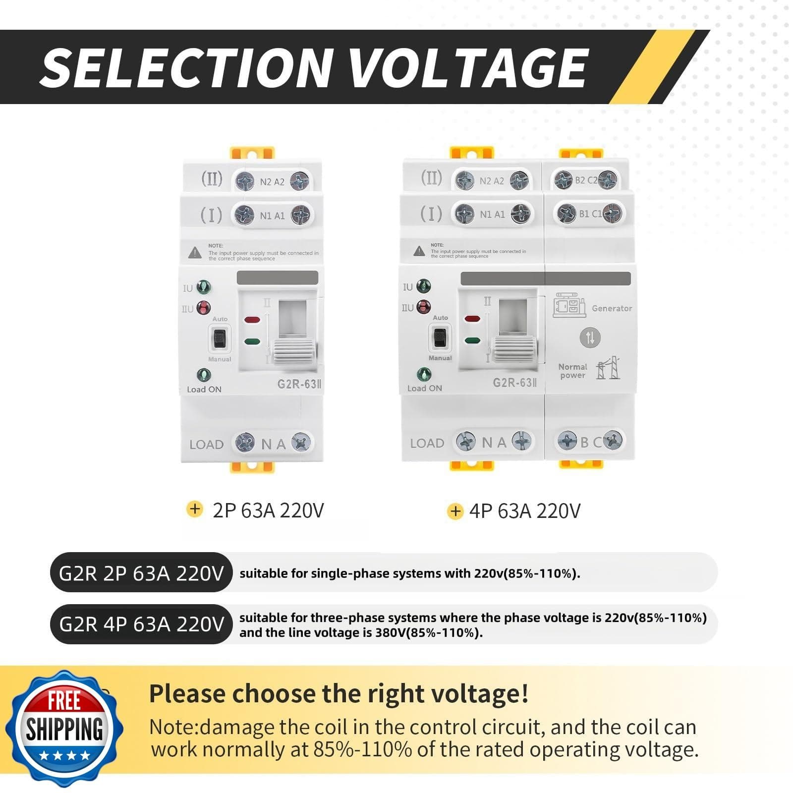 Mini ATS Automatic/Manual Transfer Switch 4P 63A AC220V, Home Generator Manua 4