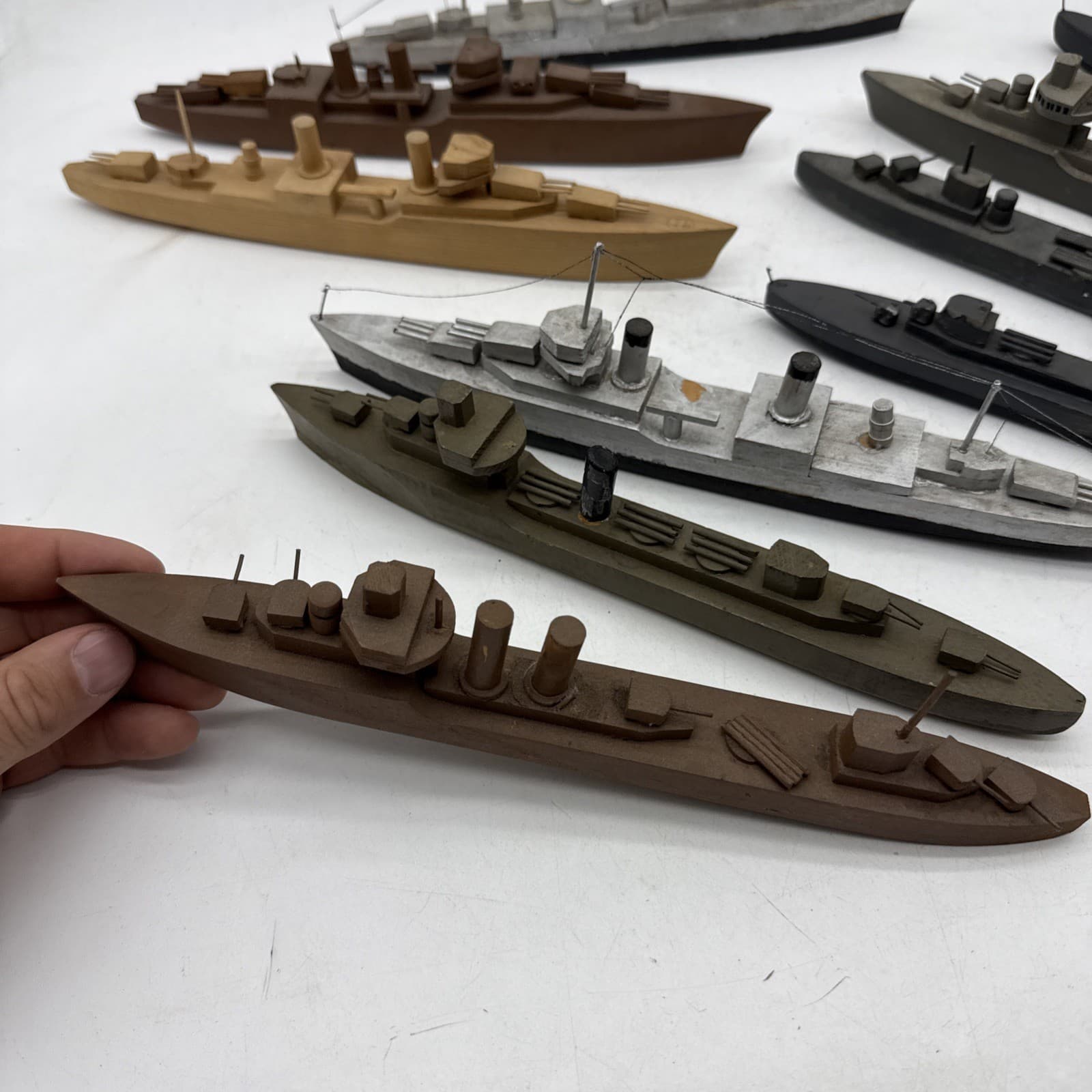 Lot 10 WOODEN TOY 1940s Folk Art Rare Battleship Wooden Toys Model 4