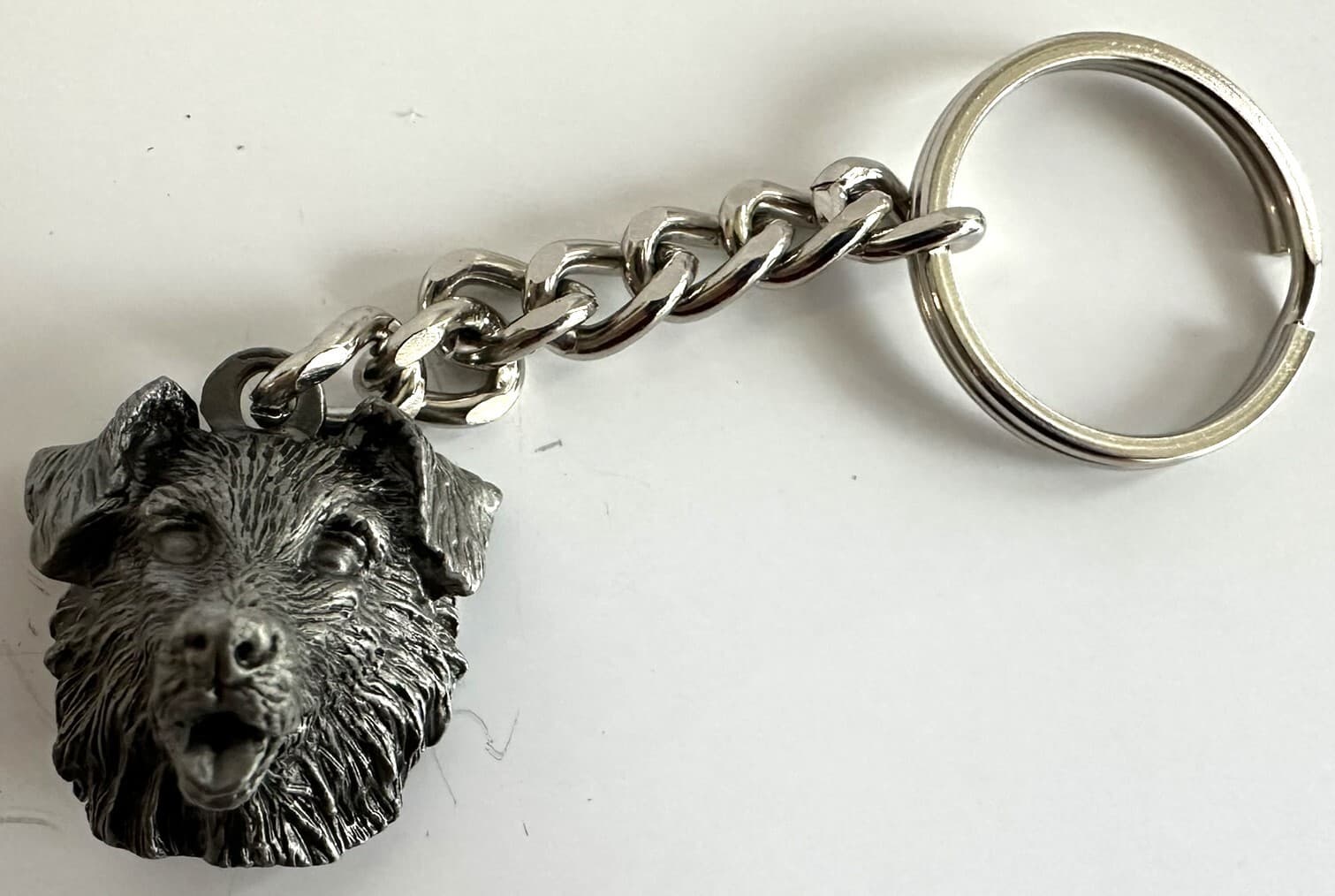 NEW PEWTER BORDER COLLIE DOG HEAD KEYCHAIN SILVER METAL 2
