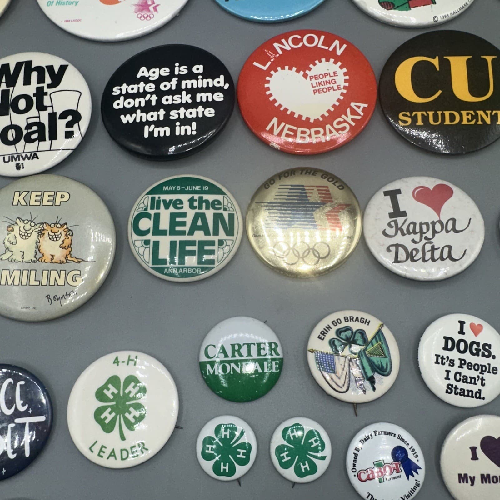 Lot 36 Vintage Pin Pinback Buttons political hallmark Olympic protest 70s 80s 90 6