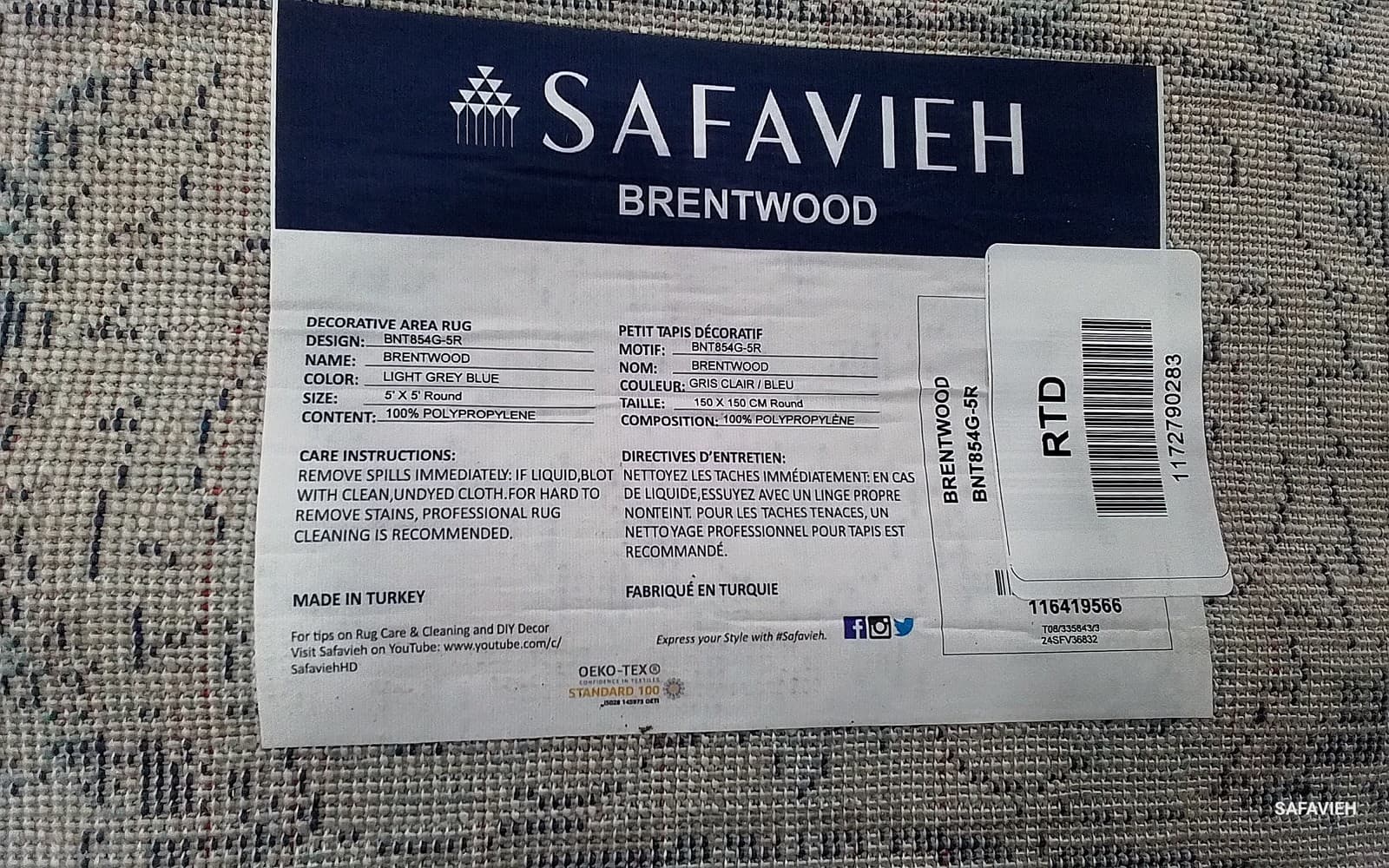 LIGHT GREY / BLUE 5'-0" x 5'-0" Flaw in Rug, Reduced Price 1172790283 BNT854G-5R 4