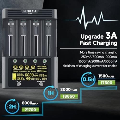 Cargador de batería 18650, cargador de batería recargable rápido de 4 M600 4