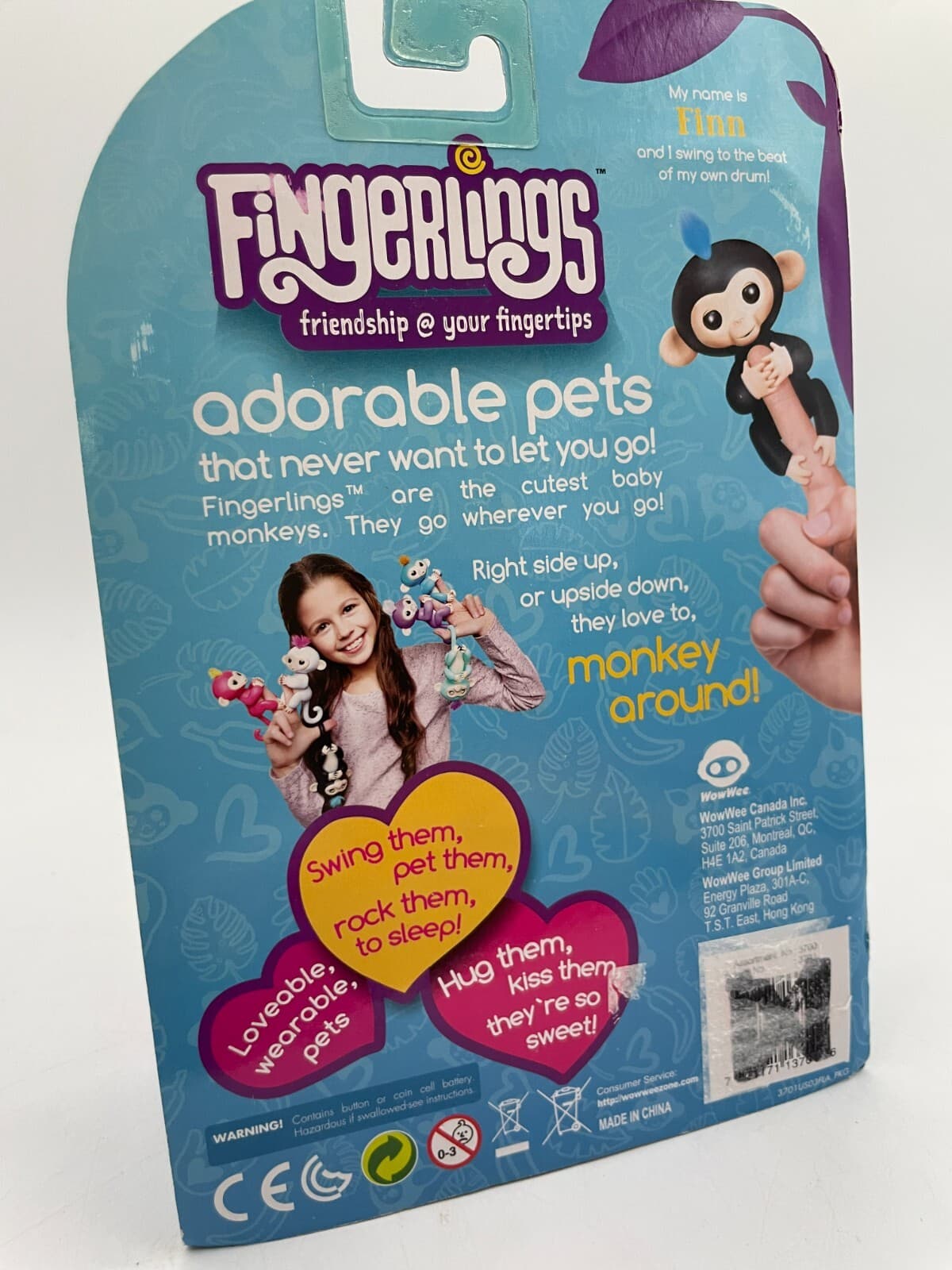 New Fingerlings Finn Interactive Happy  Baby Monkey Black Blue With Bonus Stand! 2