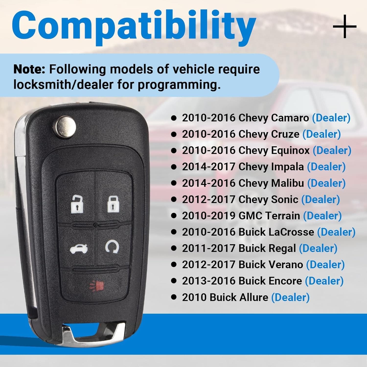 Car Key Fob Keyless Entry Remote Compatible with 2010-2019 Chevy Cruze/Camaro/Im 2