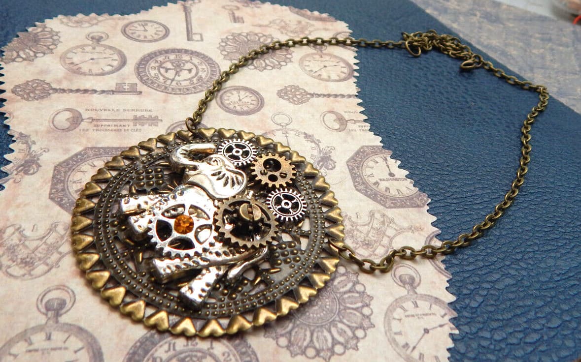 Steampunk Necklace Elephant Gold Pendant Cosplay Handmade NEW Fashion Chain 2