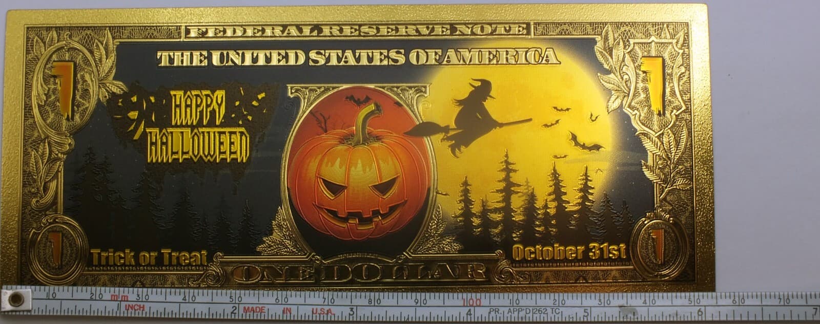 Halloween Trick or Treat Spooky Novelty $1 Note Witch 24K Gold Foil Plated GFN89 3