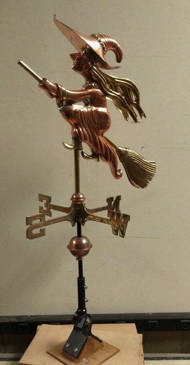 WITCH weathervane 3D,BRASS/COPPER +roof mount for shed/small building 19''x21''