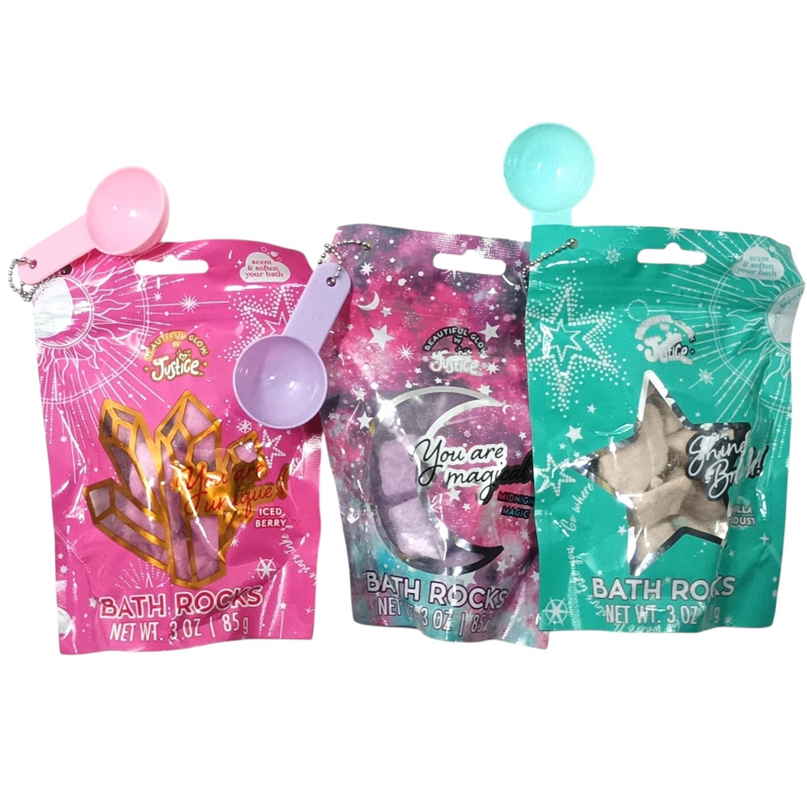 Bath Fragrance Kids Adults Justice Beautiful Glow with Scoop 3 Pack