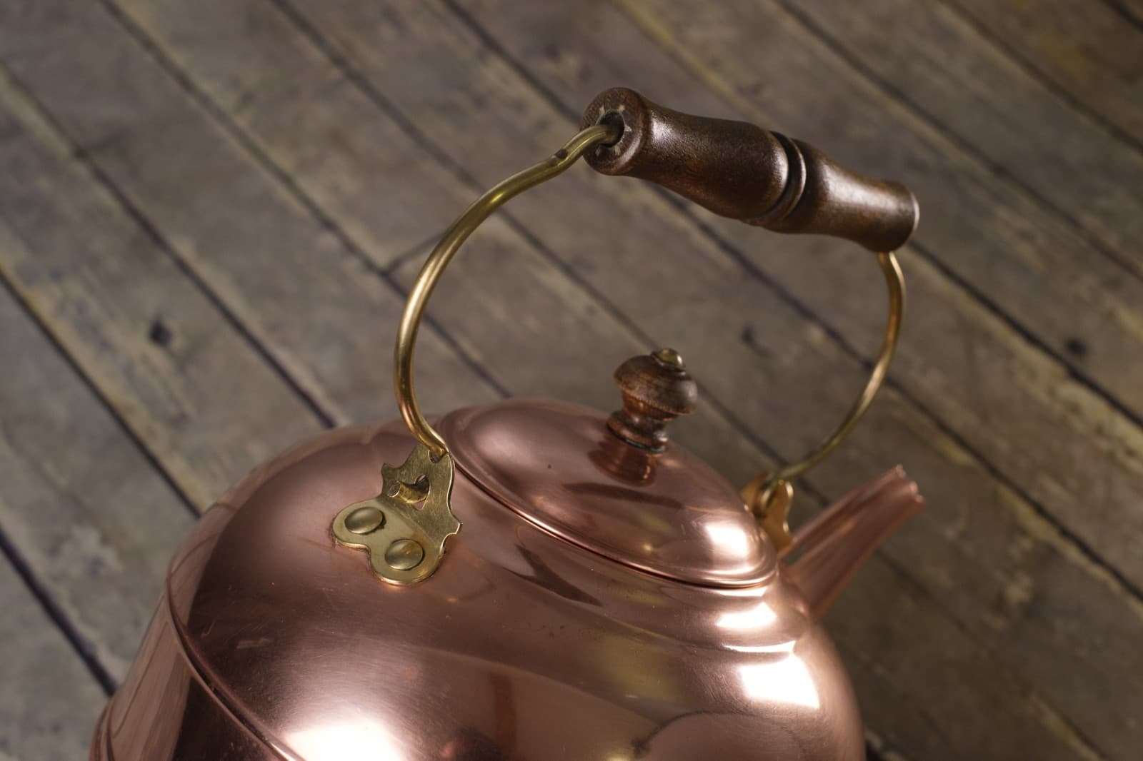 REVERE WARE Copper & Brass Tea Kettle 2 Quart Rome New York Wooden Handle Lid 4