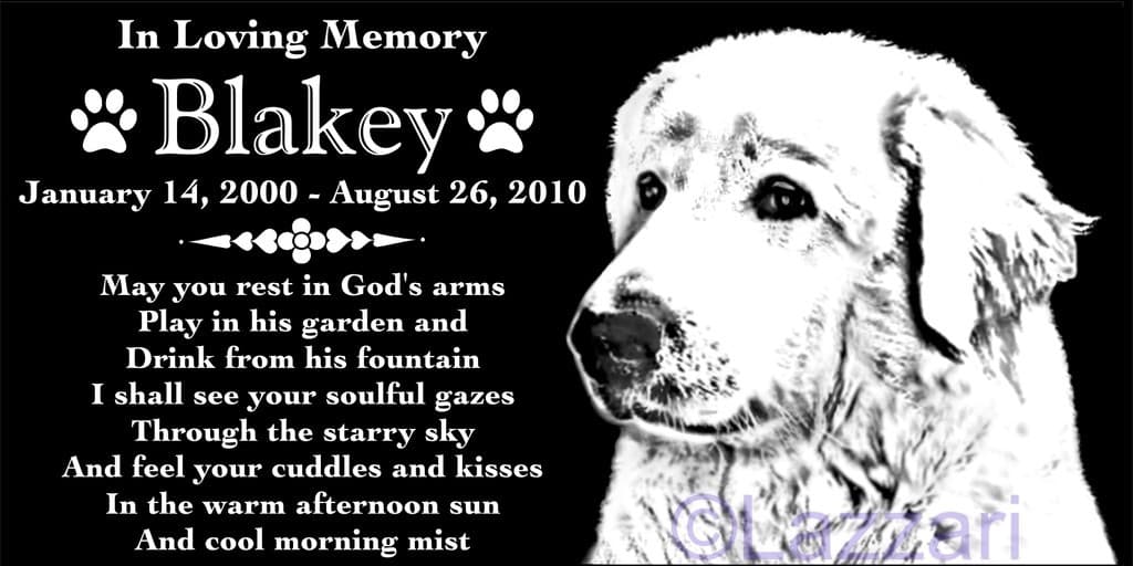 Personalized Great Pyrenees Dog Pet Memorial 12x6 Granite Grave Marker Headstone