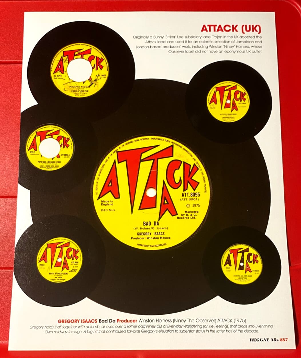 Gregory Isaacs Bad Da/Jacob Miller Reggae Record Art PICTURE / PRINT 10.5" x 8"