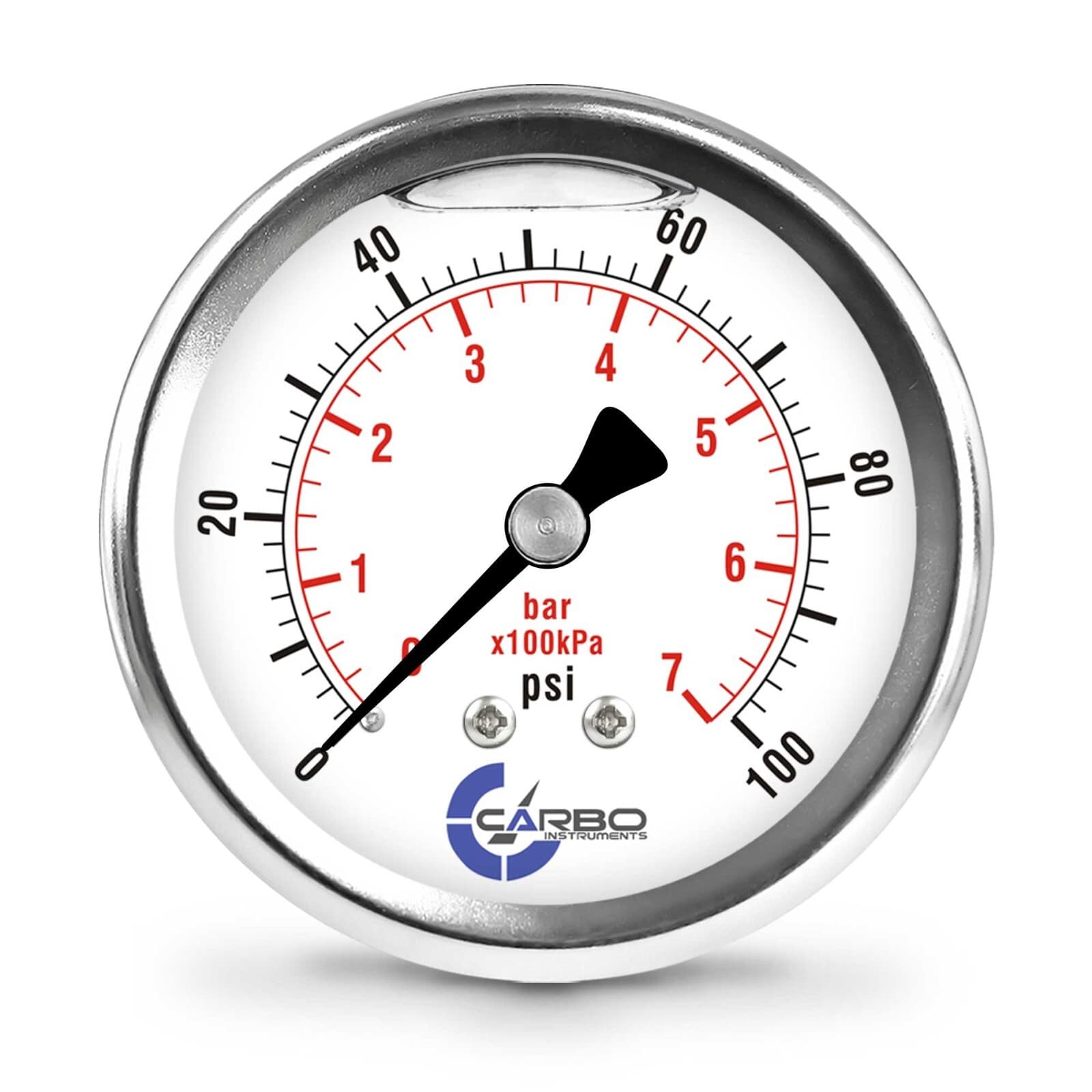 2.5" LIQUID FILLED PRESSURE GAUGE 0 - 100 PSI, STAINLESS STEEL CASE BACK MOUNT