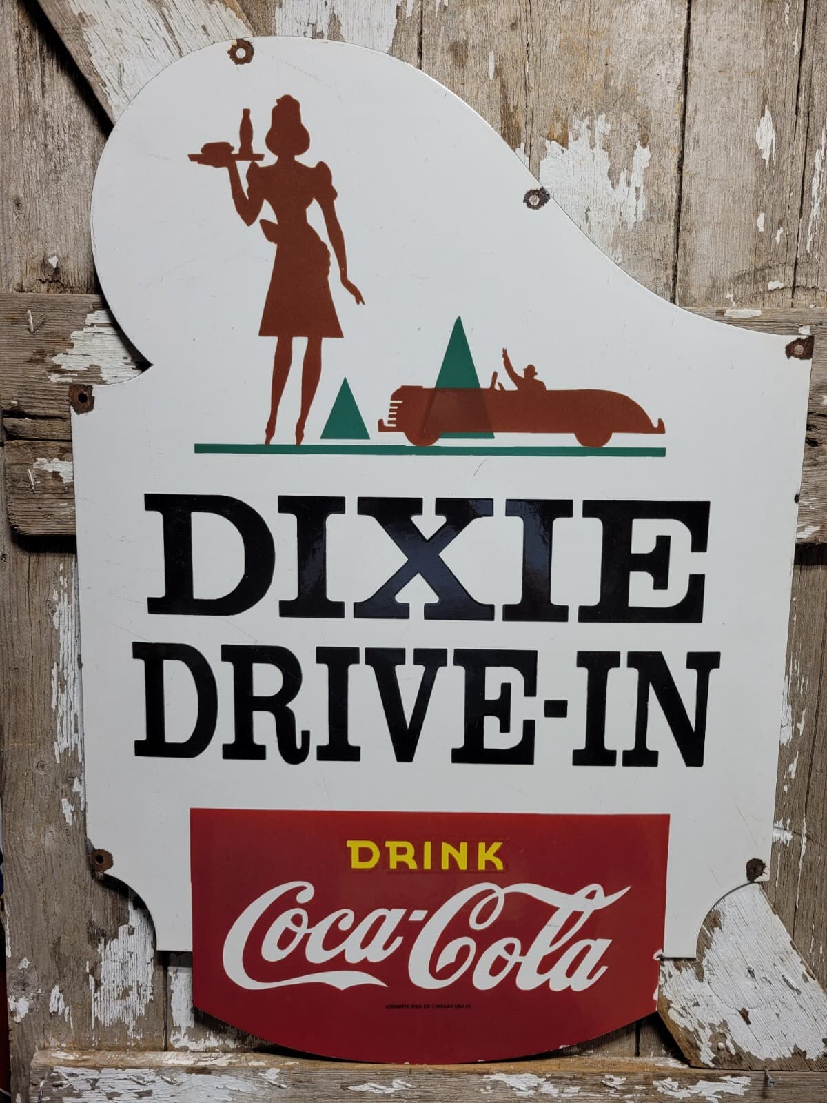 VINTAGE COCA COLA PORCELAIN SIGN SODA BEVERAGE DISPLAY DIXIE DRIVE-IN THEATER 55 5