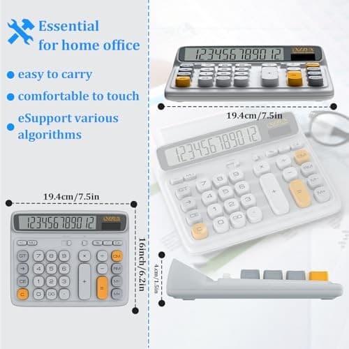 Desktop Calculator with Extra Large 5-Inch LCD Display, 12-Digit Two Way Grey 5