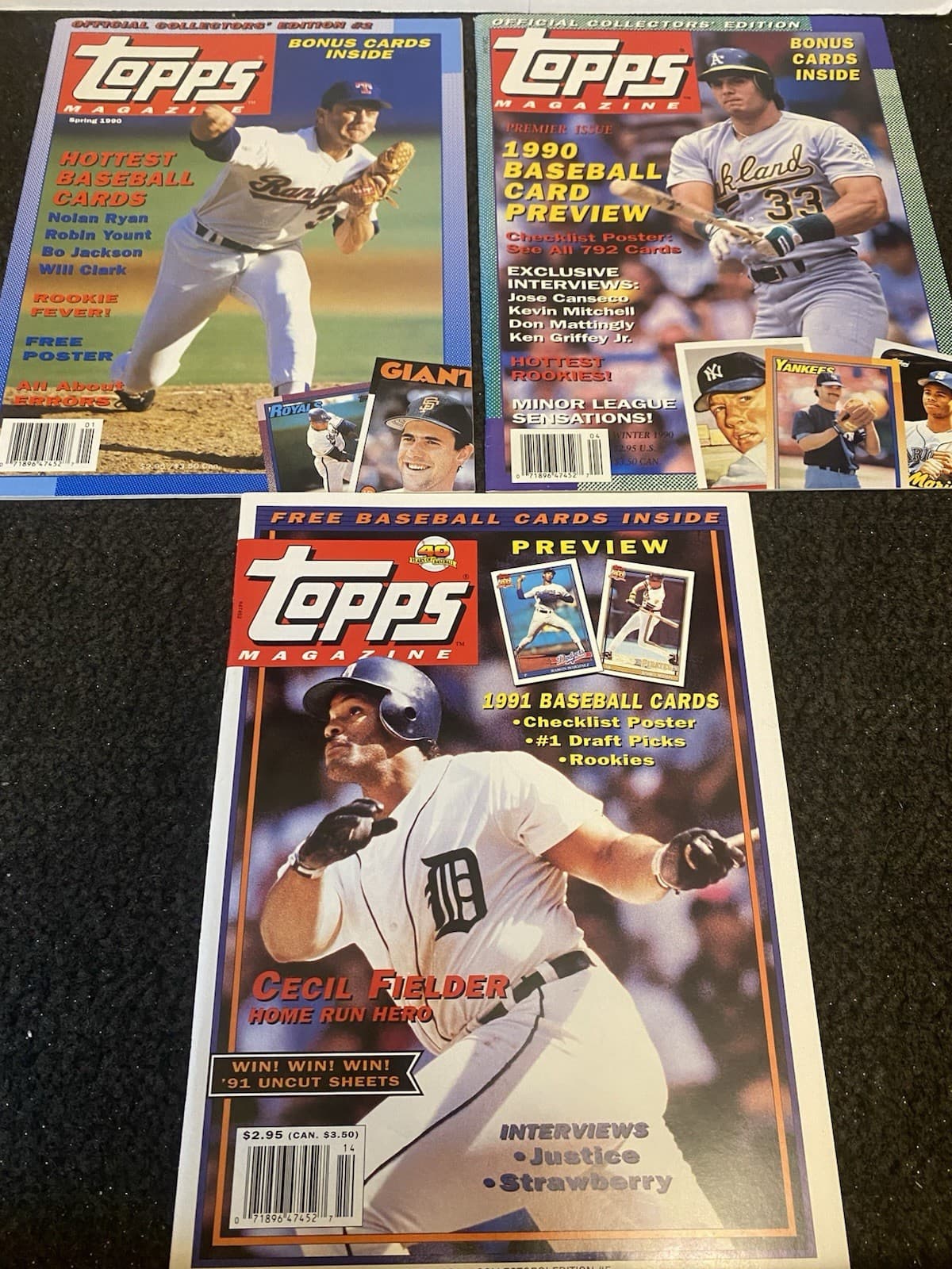 TOPPS MAGAZINES PREMIER WINTER 1990/SPRING 1990/WINTER 1991- ALL +BASEBALL CARDS