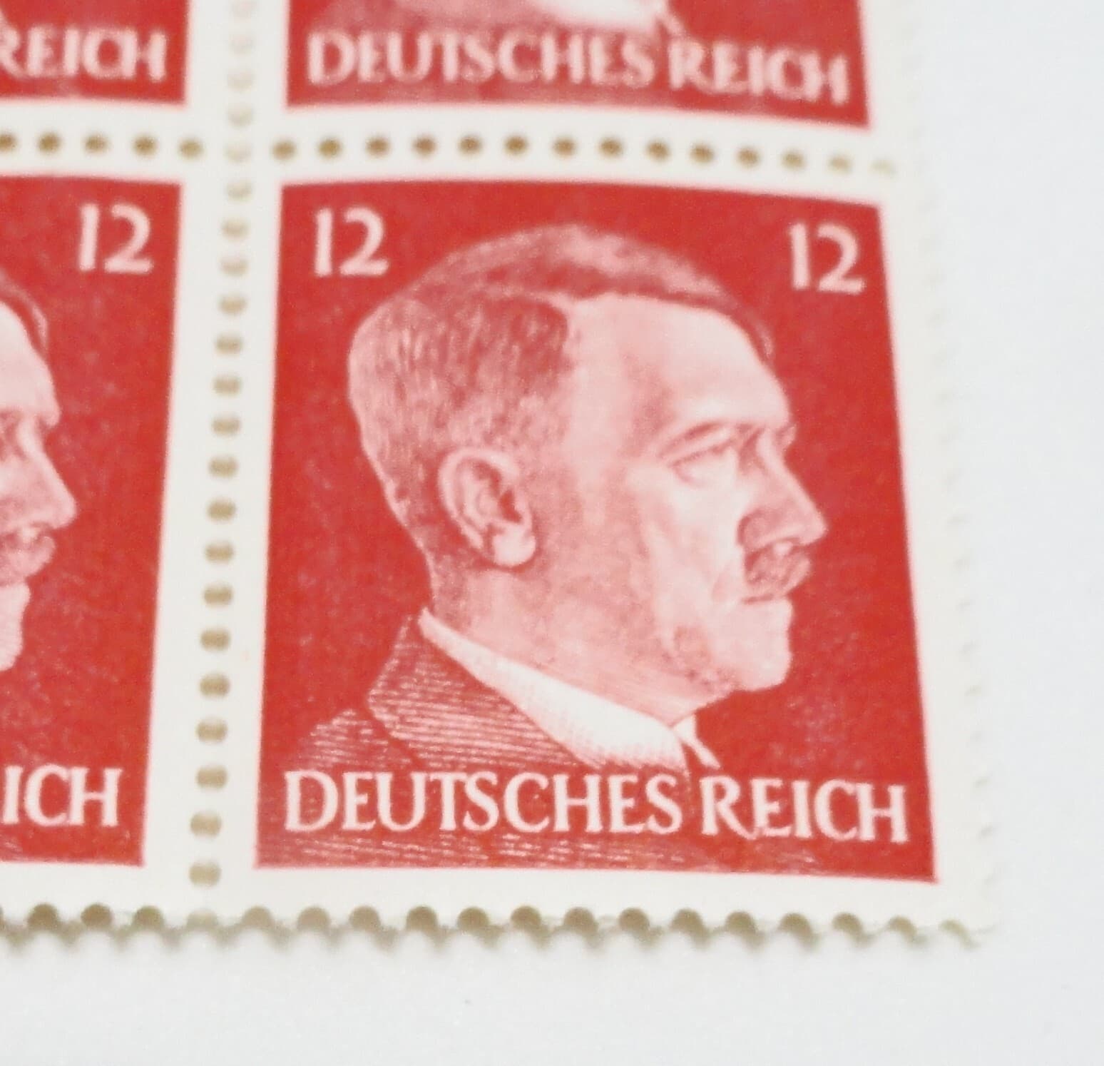 Block of Four World War 2  WW2 German 12P RARE Red HITLER HEAD Stamps 2