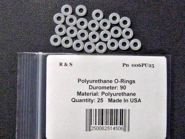 25 AS568-006 Polyurethane O-rings / 90 Durometer  / R&S 006PU25