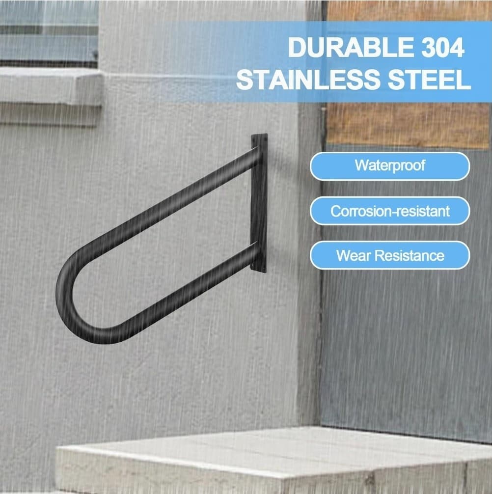 16 Inch U-shaped Handrail Railing 1-2 Steps Wall Mount Step Hand Rail Grab Bar 3