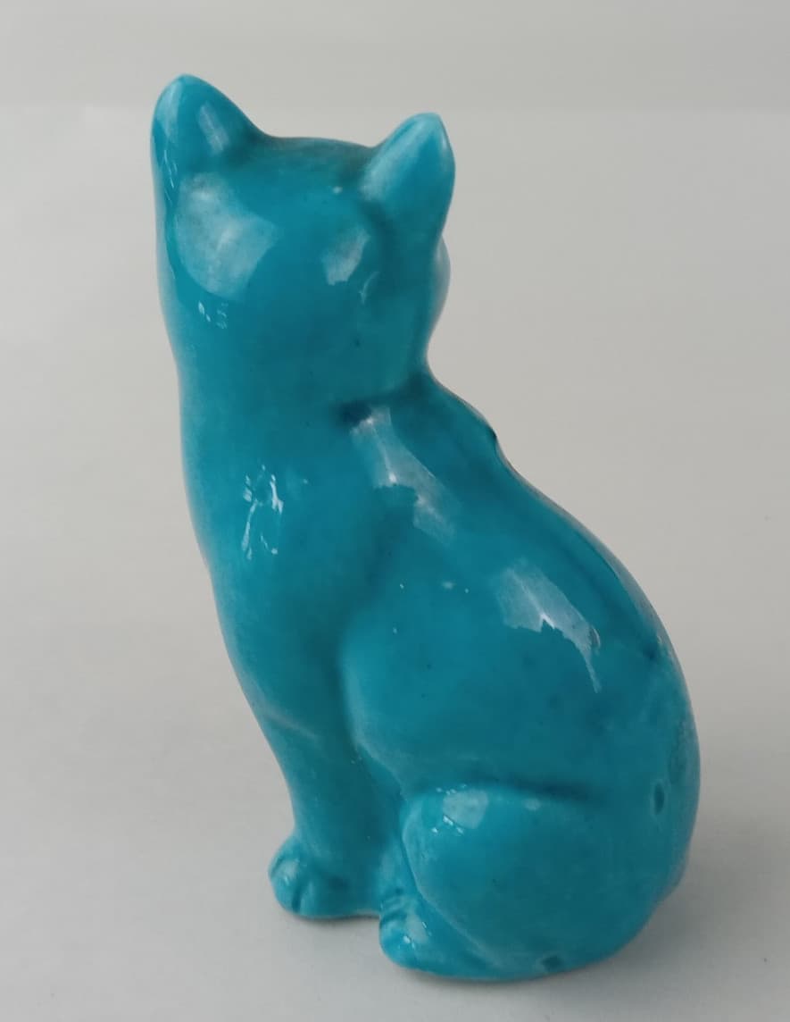 Vintage Antique Chinese Export Turquoise Glazed Glaze Porcelain Sitting Cat 4