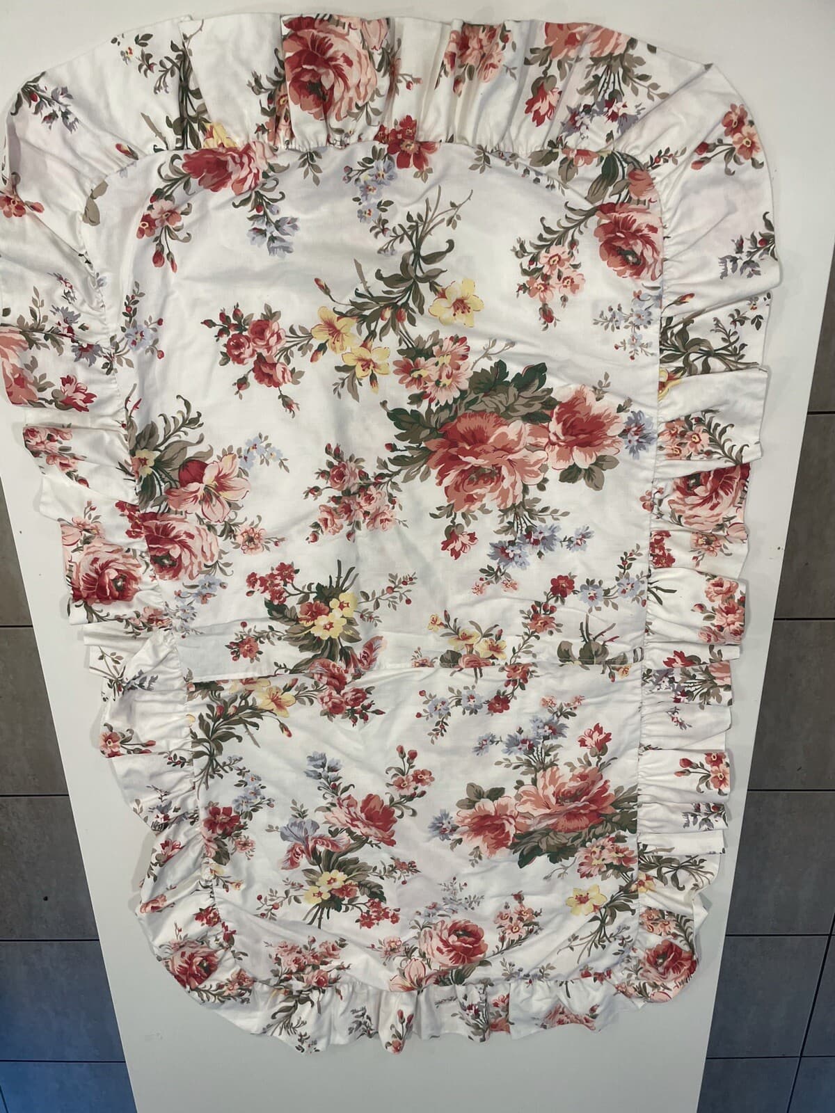 VTG Set Of 2 Ralph Lauren PETTICOAT FLORAL  White & Red Orange King Pillow Shams 3