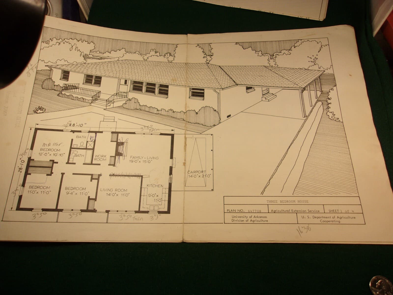 PAIR OF OLDER VTG 1964 HOUSE BLUEPRINTS PLANS\:  UofA AGRICULTURE EXTENSION SRVC 6