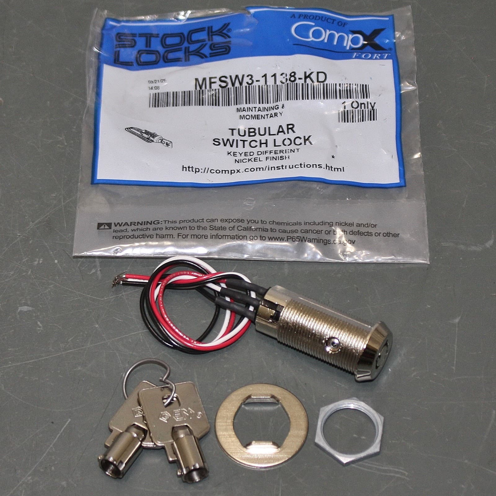 CompX Keyed Switch Lock MFSW3-1138-KD, 3/4" Tubular, 250V AC, 28V DC, SPDT