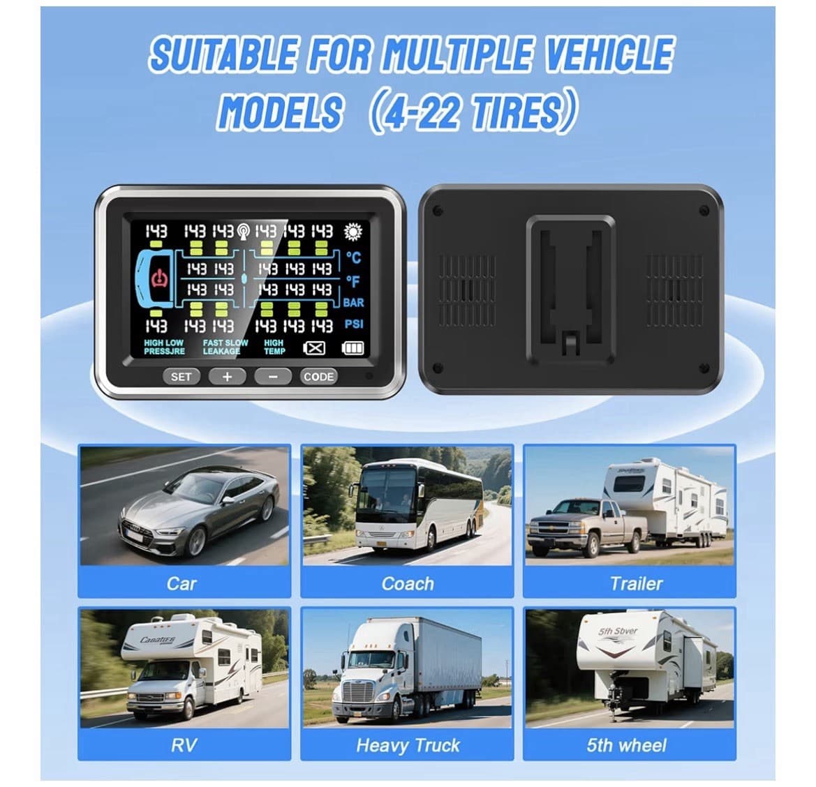 Tire Pressure Monitoring System | 4.5" Solar RV TPMS with Signal 6 Sensors 6