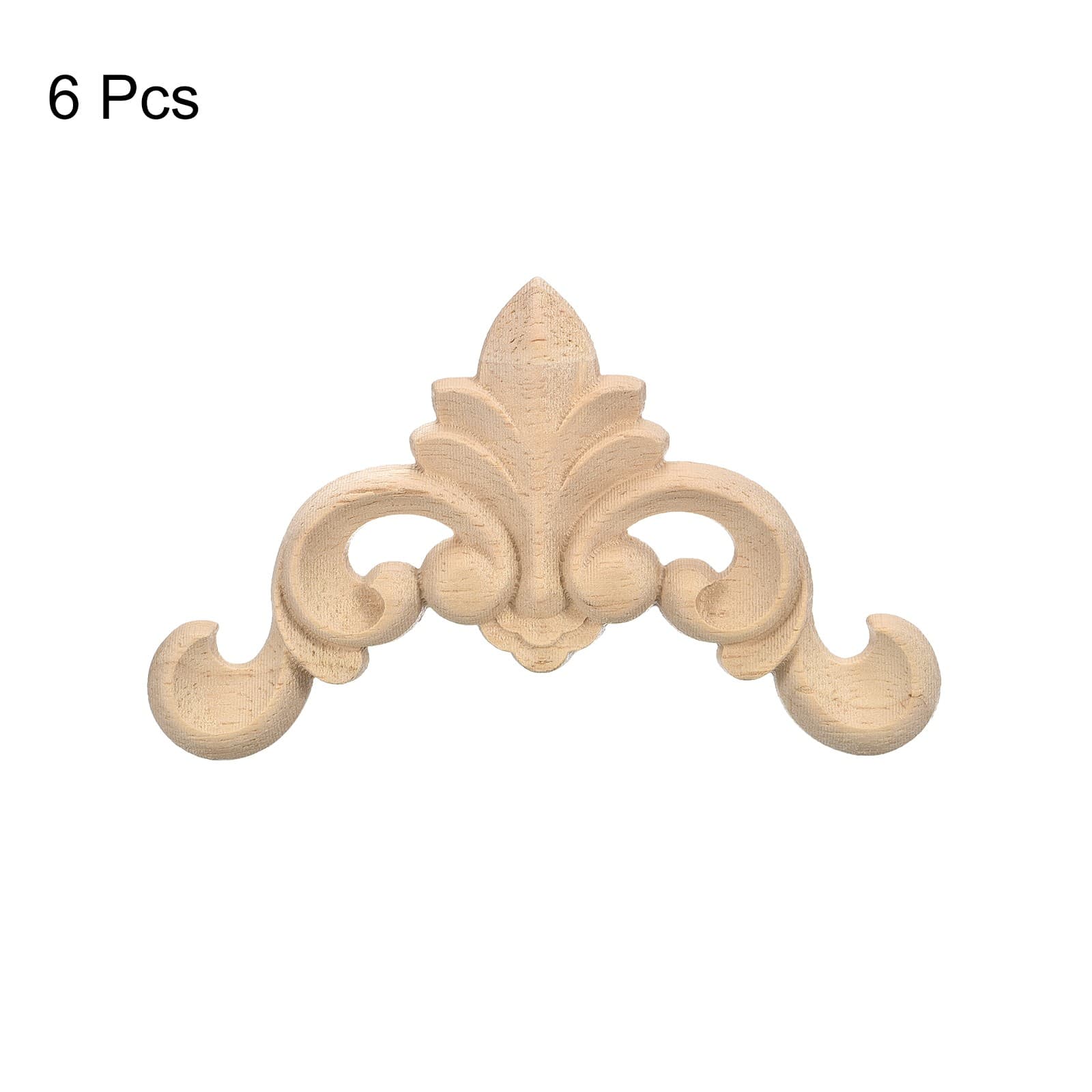 6Pcs Wood Carved Appliques Unpainted Decorative Corner Carving Decals 4cm x 4cm 3
