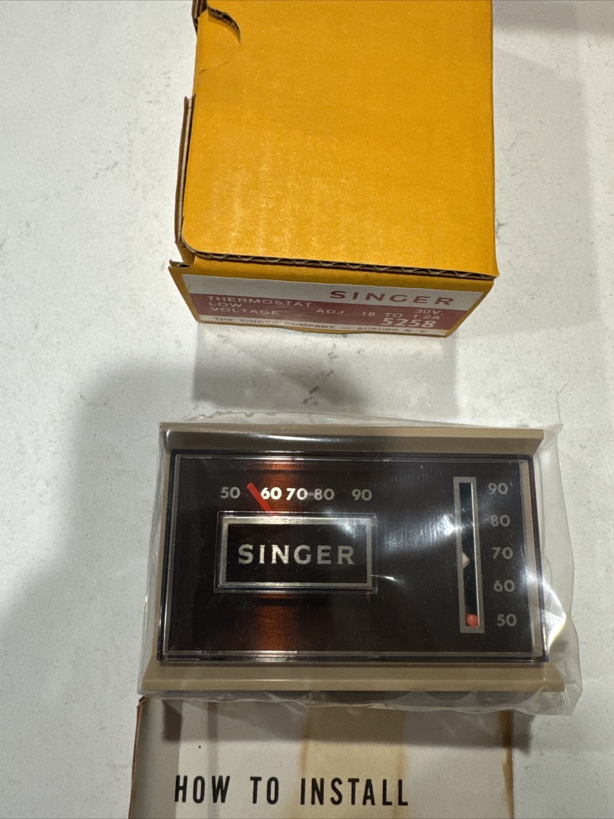 New Singer 5259-C Thermostat With Single Pole Relay 24V 5261-C 5258 Adjustable  2