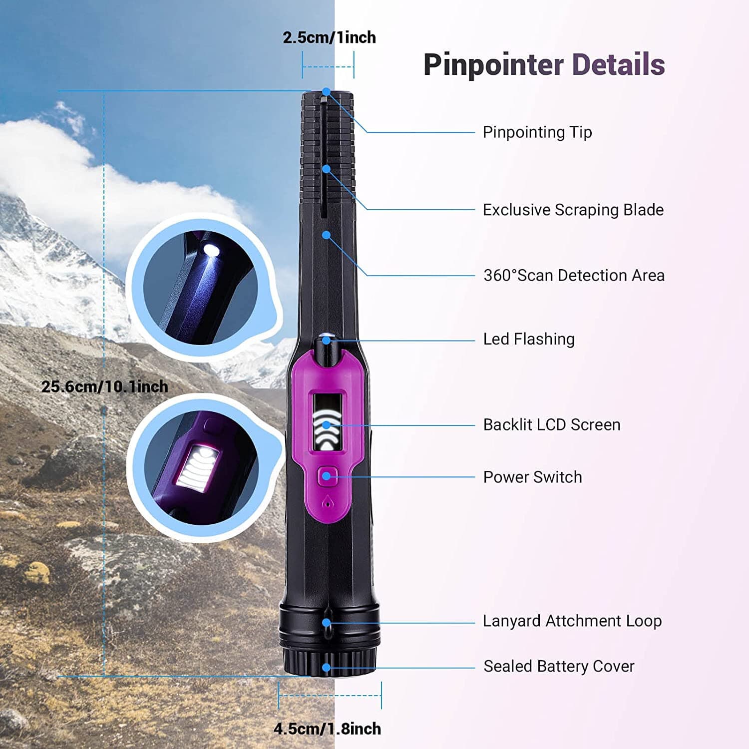 Metal Detector Pinpointer Waterproof Handheld Pin Pointer Search  Finder Probe 6