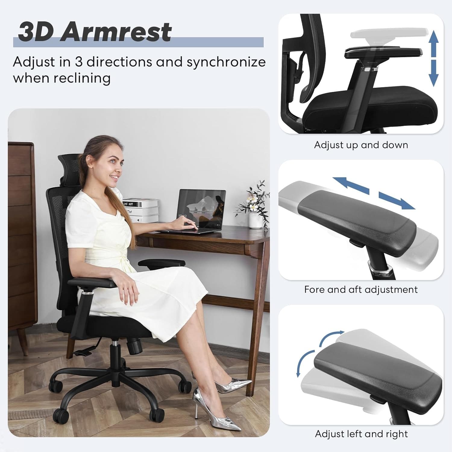 Ergonomic Office Chair with Adjustable Lumbar Support, Mesh Back & Headrest 3