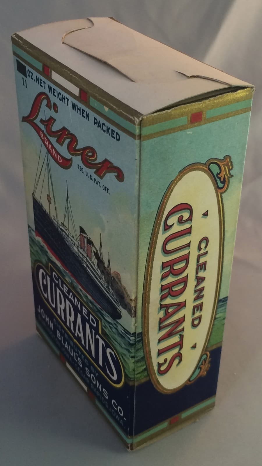 c 1920 Ocean LINER Ship Currants BLAUL Fruit Box Burlington IA Original Antique  5