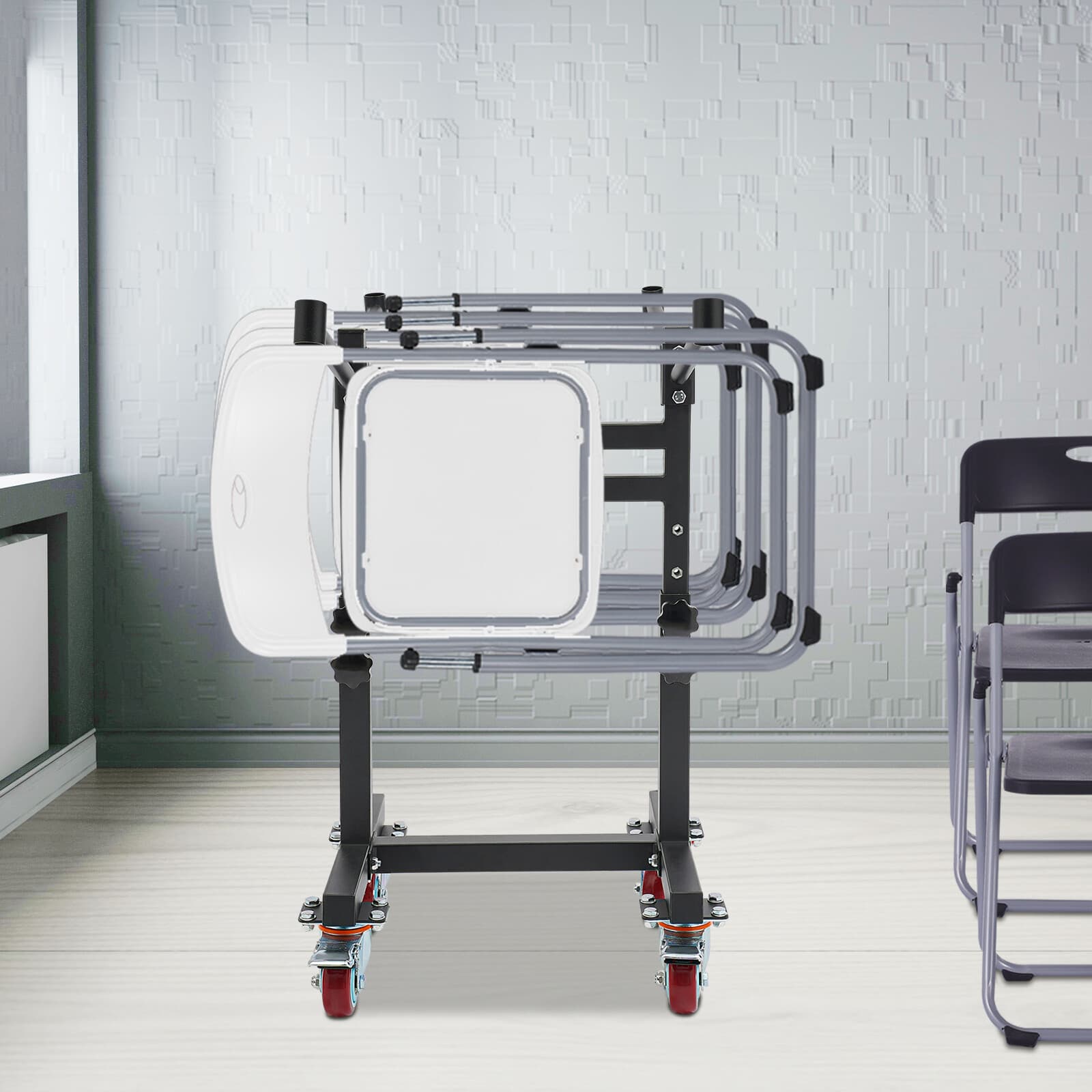 Floor Standing Folding Chair Rack Black Adjustable Folding Chair Storage Rack 2