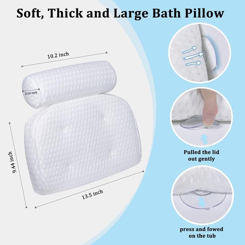 Bath Pillow for Bathtub Support Neck,Head and Back with Non-Slip Suction Cups... 4