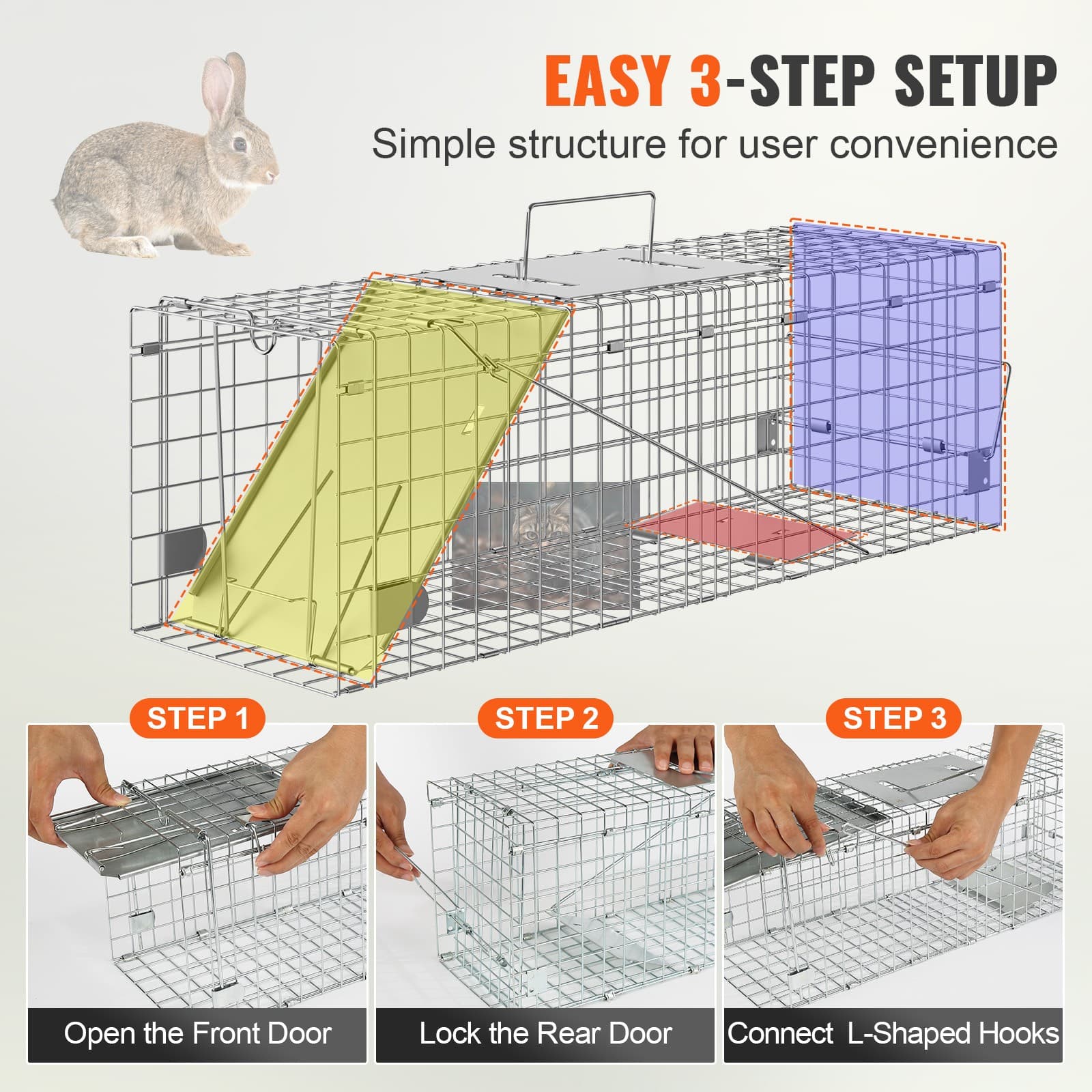 Live Animal Cage Trap 24" x 8" x 8" Humane Cat Trap Cats Squirrels Mouse 5