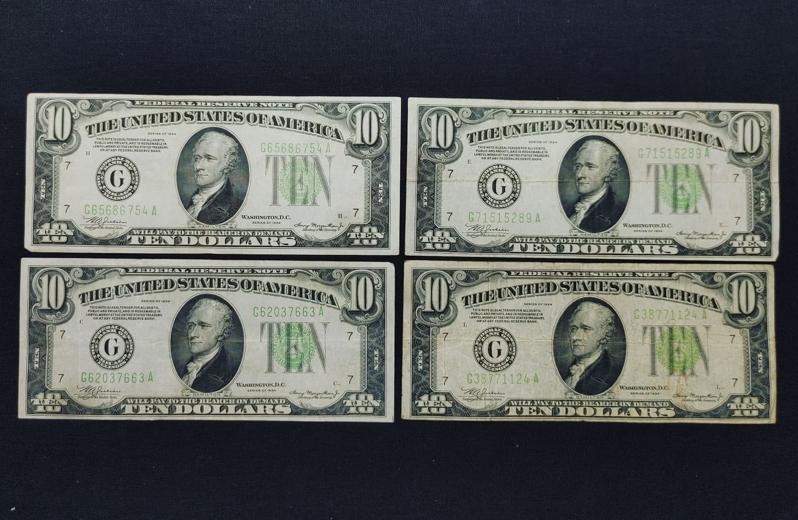 12x Series 1934 $10 Federal Reserve Notes inc 2 Choice Consecutive Serial #'s  2