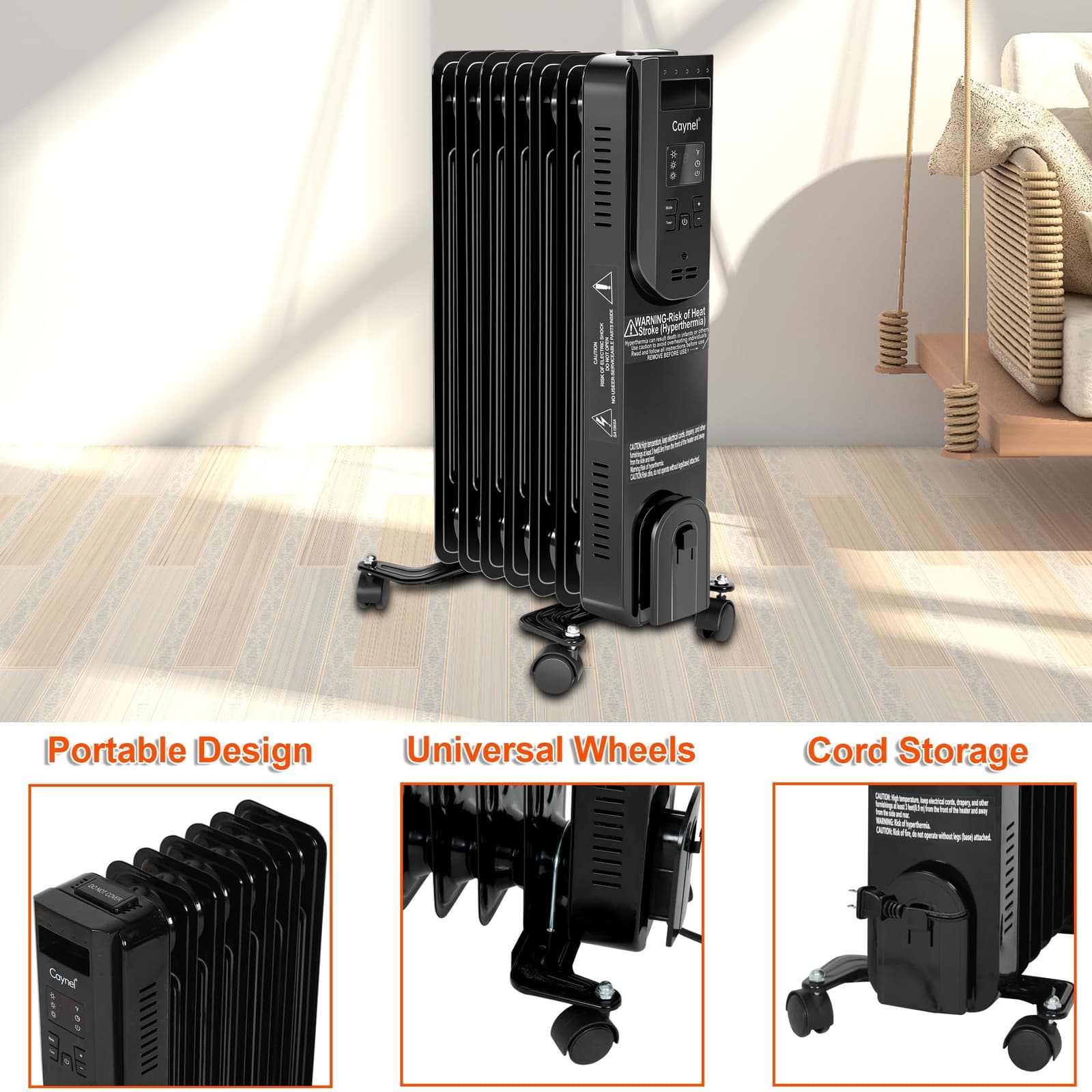 Home Space Oil Filled Radiator Heater w/ Adjustable Thermostat 24H Timer/3 Modes