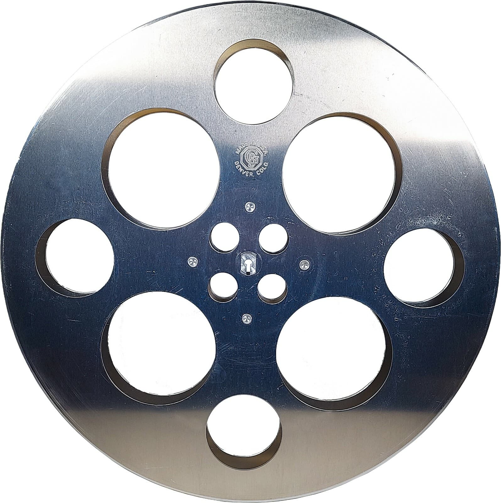 35MM GOLDBERG ALUMINUM REEL 18 1/2 INCH DIAMETER. BEAUTIFUL DISPLAY OR FOR FILM