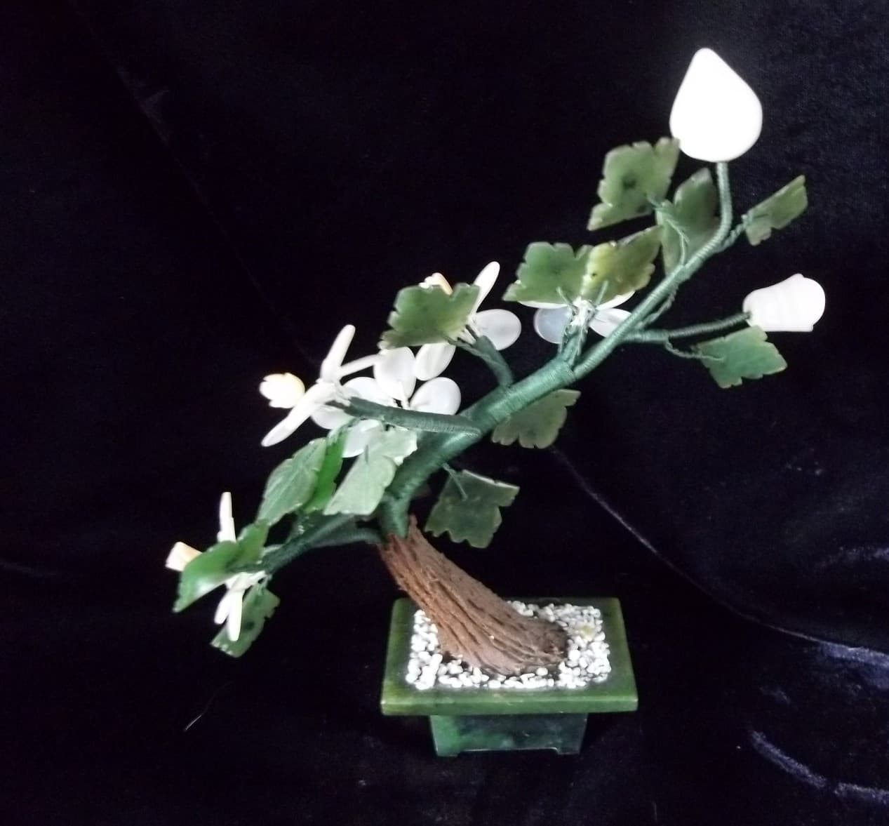 Vintage Mother of Pearl Chinese Bonsai Tree Jade Style Agate Carved stone 7.5" 5