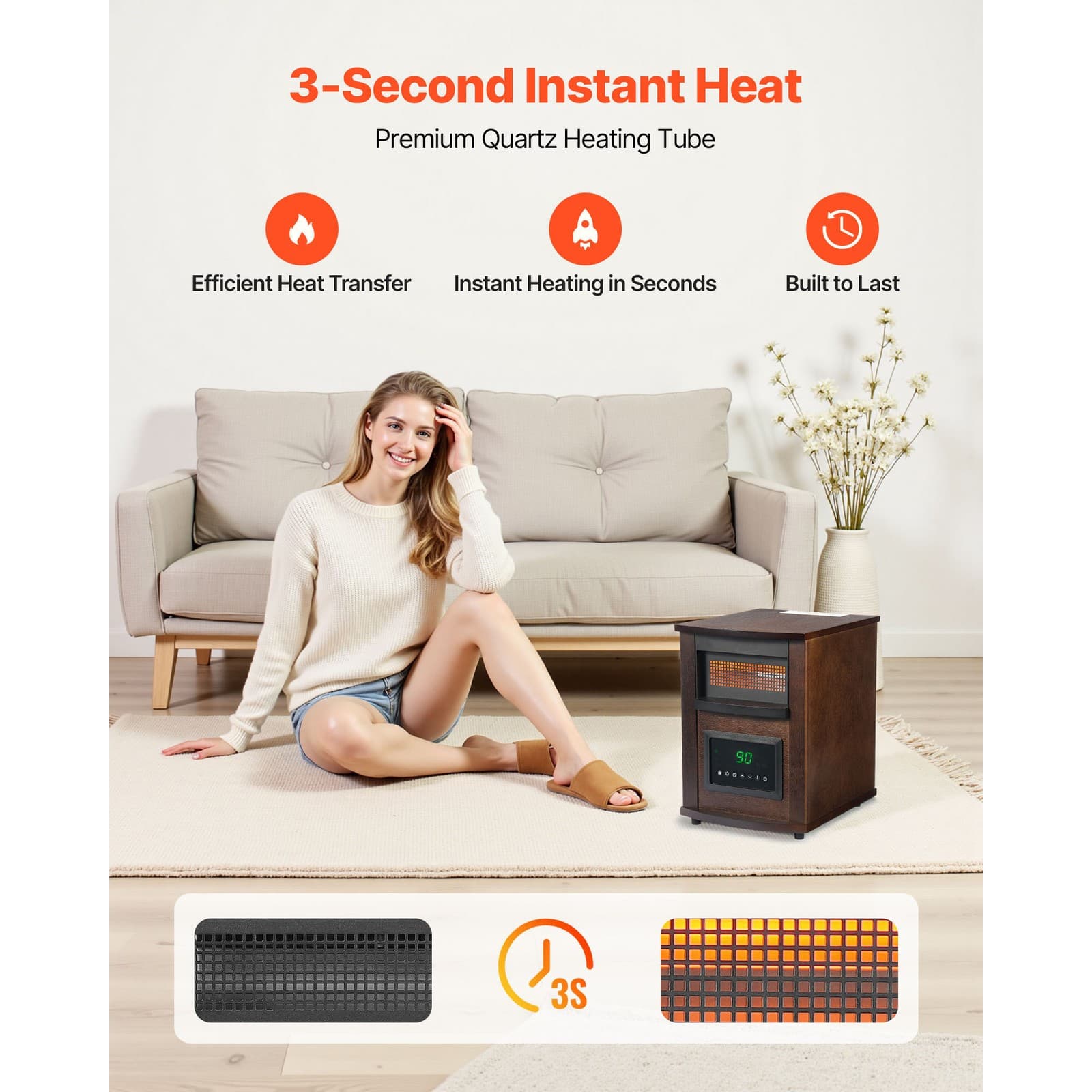 Uimoso 1500W Electric Infrared Space Heater with LED Display and Timer Settings 2