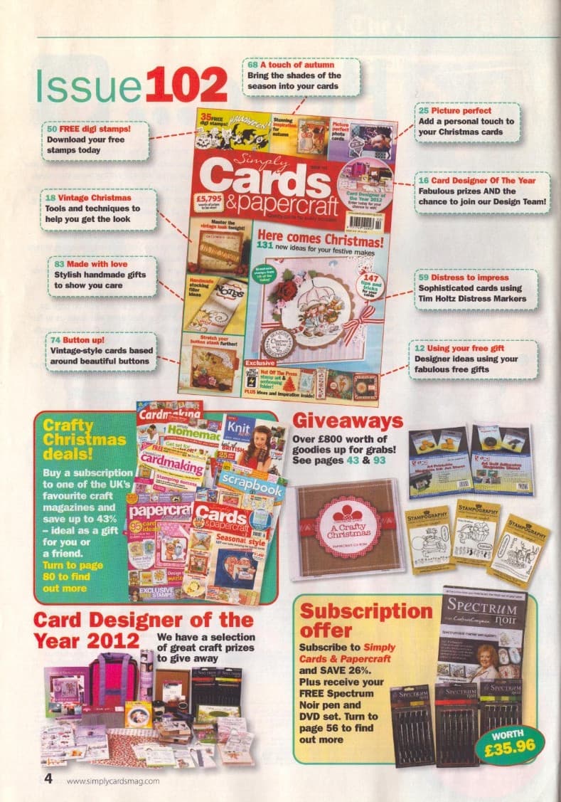 Simply Cards & Papercraft Christmas Issue 102 with Stamp Set & Embossing Folder 2