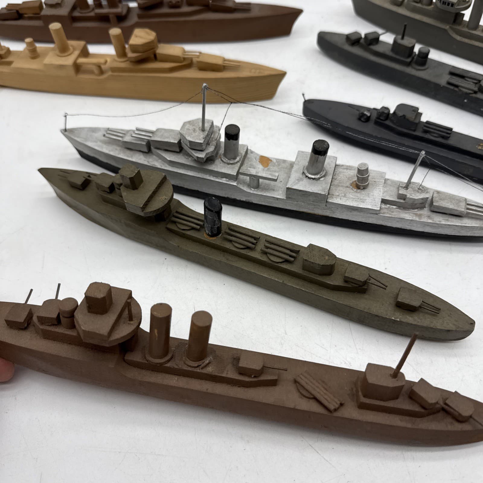 Lot 10 WOODEN TOY 1940s Folk Art Rare Battleship Wooden Toys Model 5